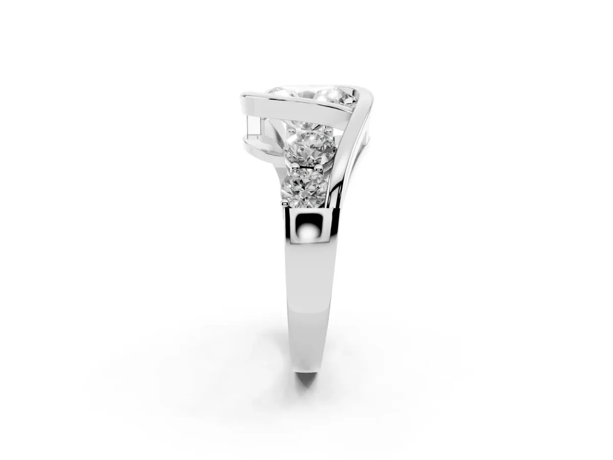 Bezel Set Oval Cut Diamond Bypass Ring with Round Accents Platinum
