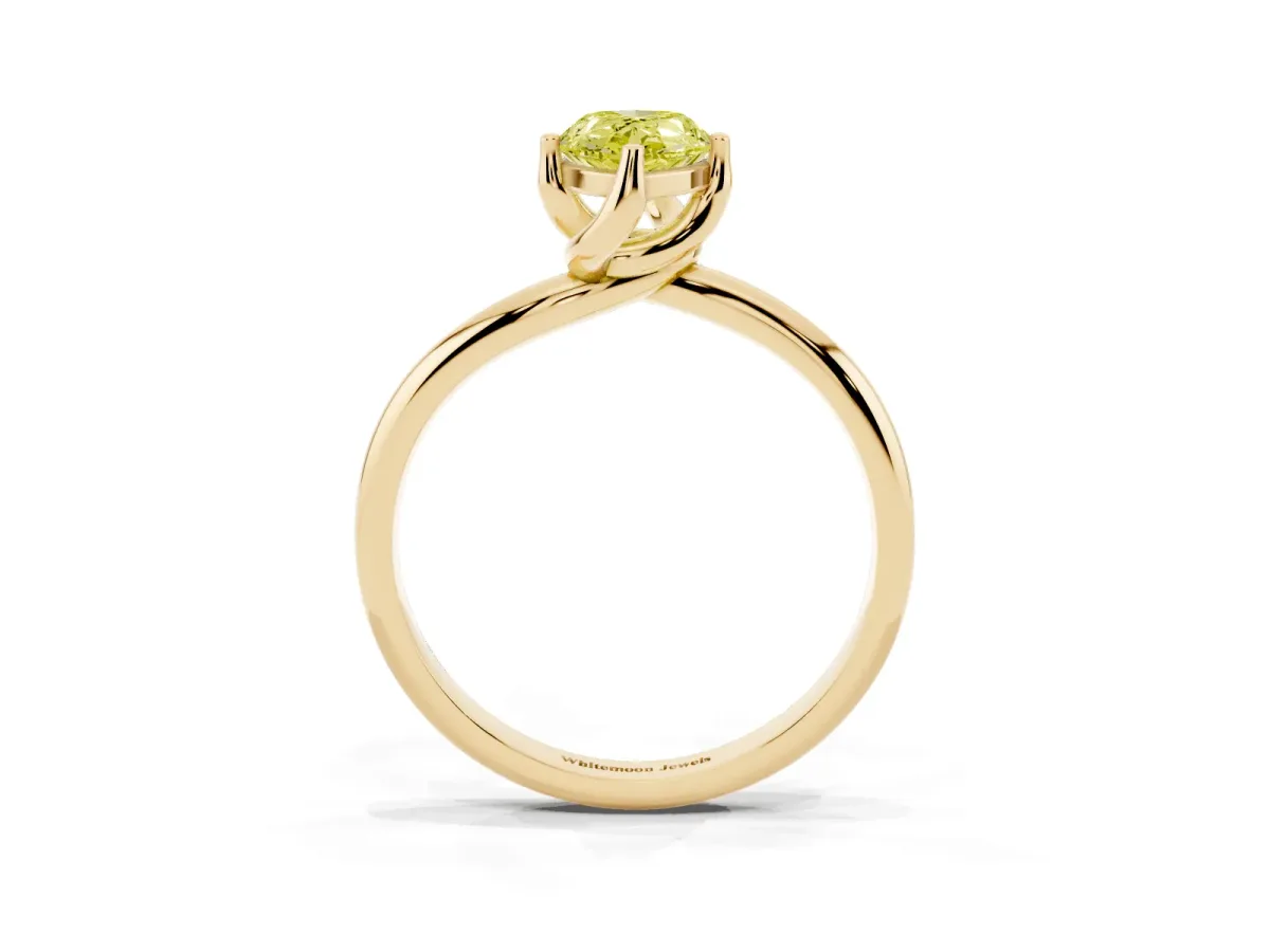 Fancy Yellow Pear Cut Diamond Solitaire Engagement Ring with Four-Prong Setting and Classic Band Yellow gold