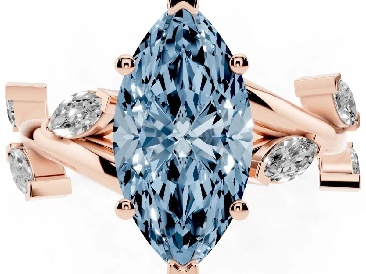 Fancy Blue Marquise Cut Solitaire Twisted Band Marquise Accent Prong Setting Ring Rose gold