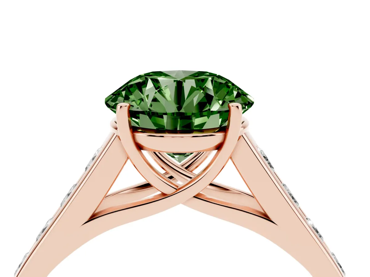 Fancy Green Round Cut Brilliant Channel-Set Solitaire Ring with Four-Prong Setting Rose gold
