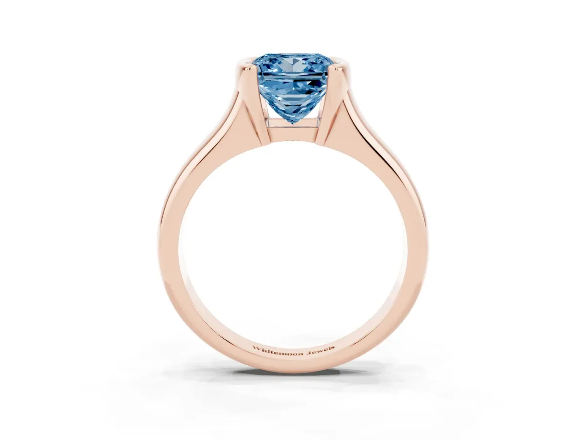 Fancy Blue Princess Cut Solitaire Tension Set Diamond Ring with Split Shank Band Rose gold