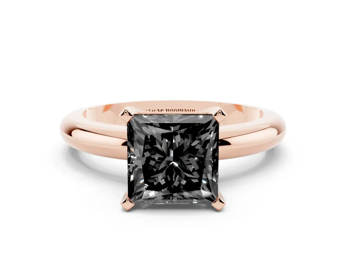 Fancy Black Princess Cut Diamond Solitaire Engagement Ring with Round Band and Four-Prong Setting Rose gold