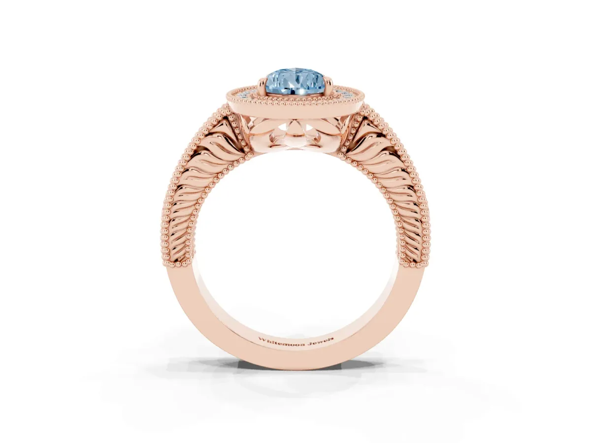 Fancy Blue Pear Cut Cut Halo Diamond Ring with Pavé Band and Four-Prong Setting Rose gold