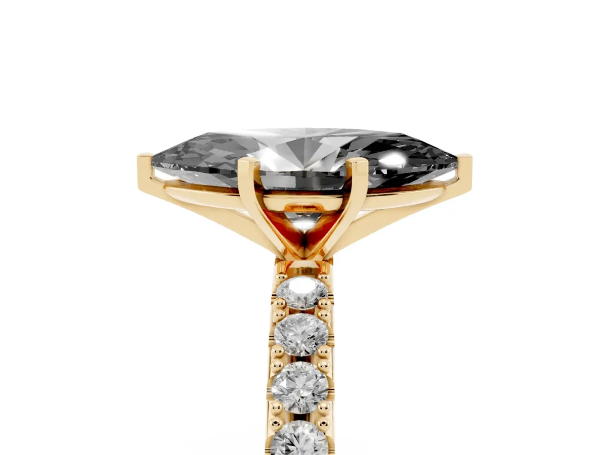 Fancy Black Marquise Cut Diamond Solitaire Pavé Band with Four-Prong Setting Yellow gold