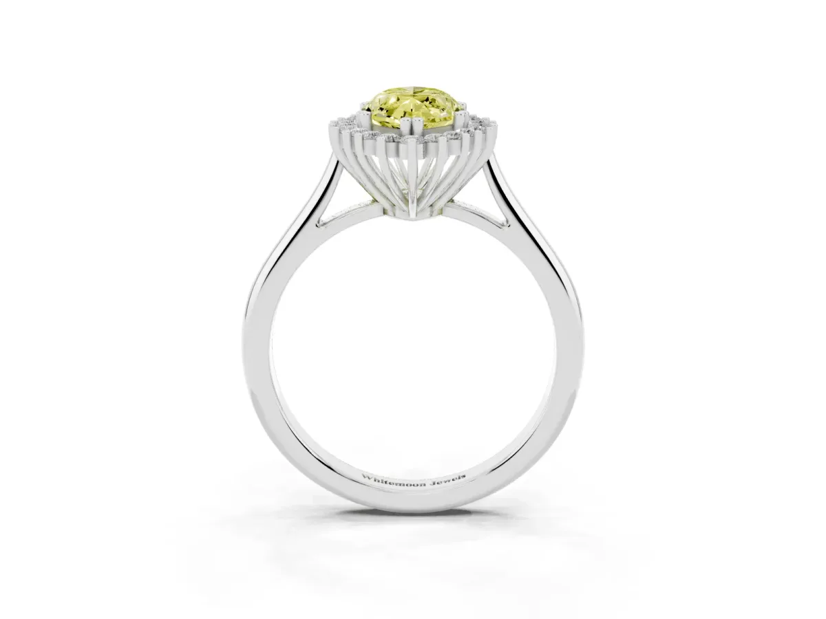 Fancy Yellow Marquise Cut Cut Diamond Halo Ring with Solitaire Band and Prong Setting Silver