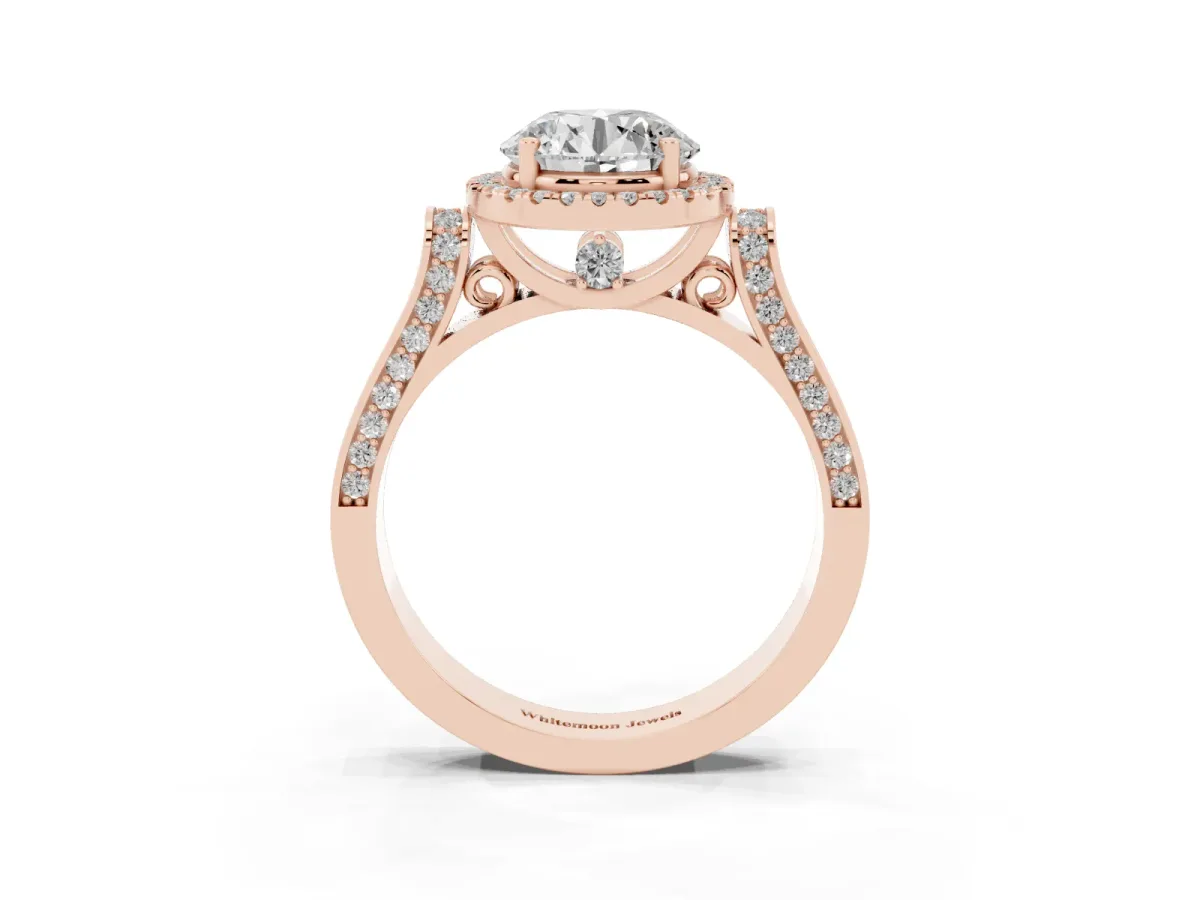 Round Cut Halo Round Diamond Twist Band with Four-Prong Setting Rose gold