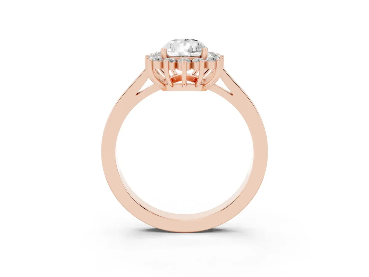 Pear Cut Cut Diamond Halo Ring with Round Brilliant Halo and Solitaire Band Rose gold