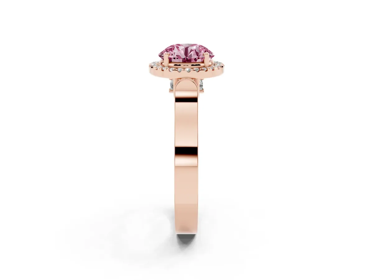Fancy Pink Round Cut Halo Round Diamond Twist Band with Four-Prong Setting Rose gold