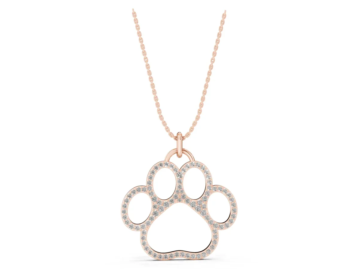 Pavé Round Diamond Paw Pendant Rose gold