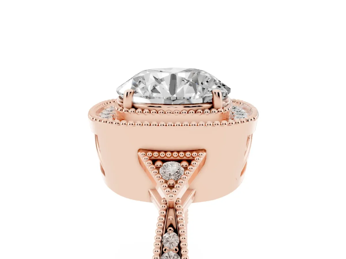 Round Cut Halo Round Diamond Milgrain Pave Engagement Ring Rose gold