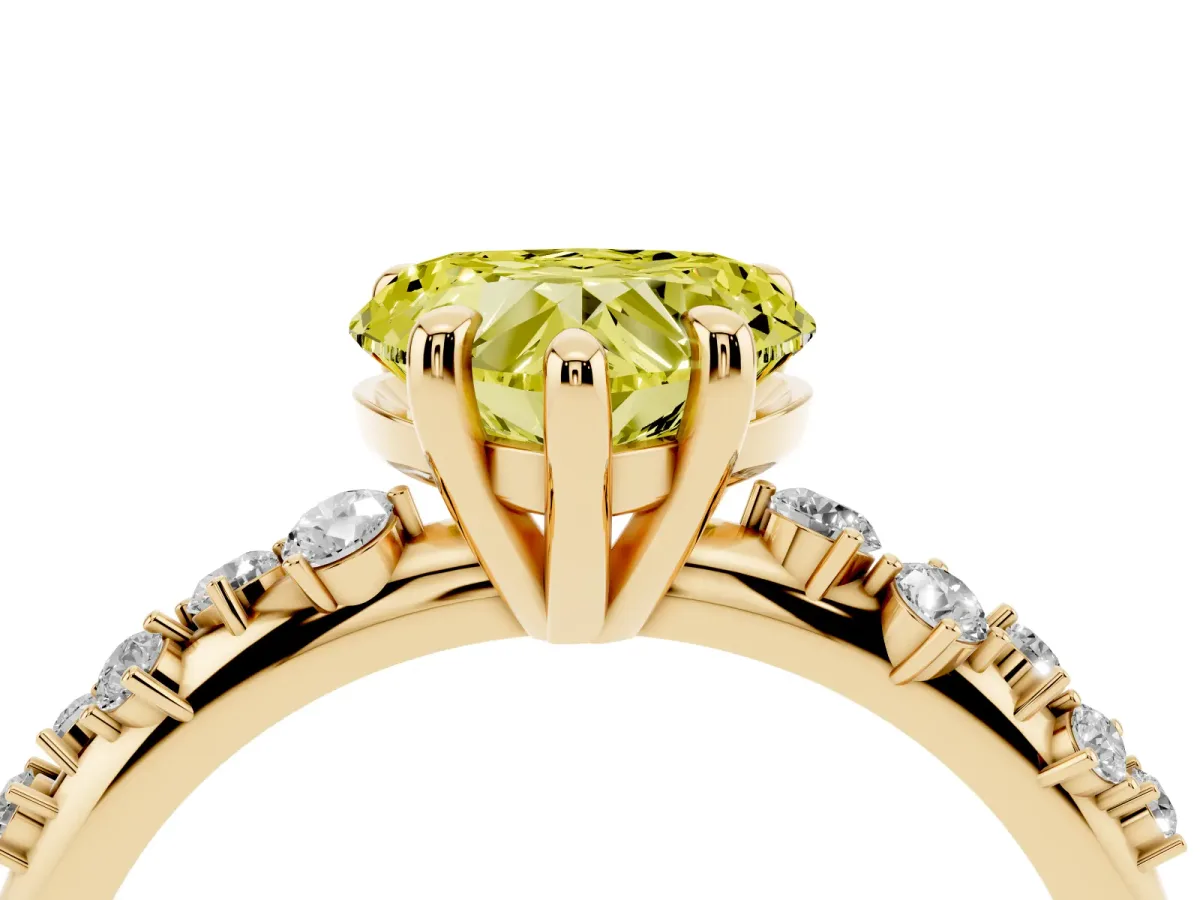 Fancy Yellow Heart Cut Cut Diamond Vine Band with Four-Prong Setting Yellow gold