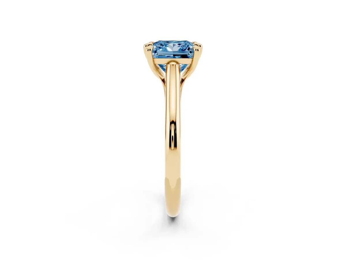 Fancy Blue Princess Cut Solitaire Engagement Ring with Six-Prong Setting and Classic Band Yellow gold
