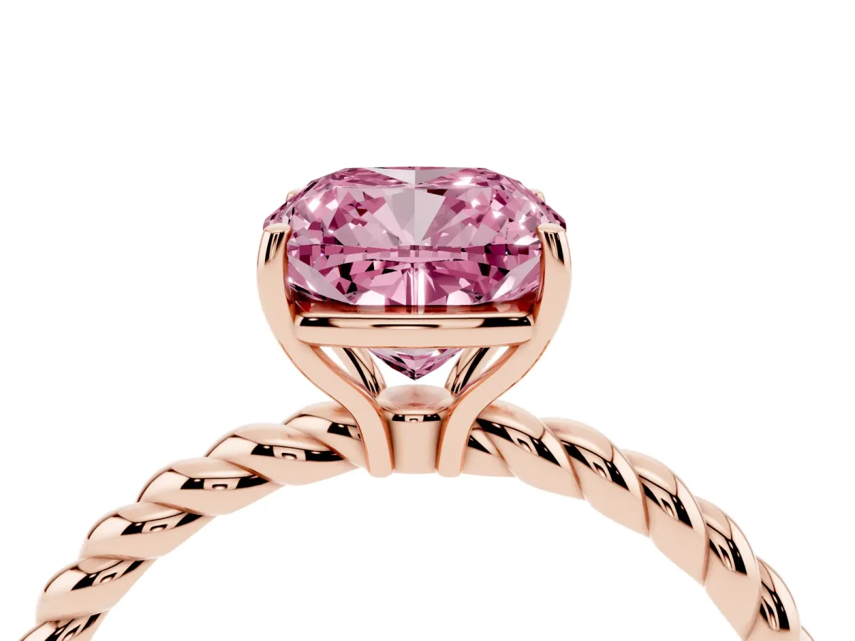 Fancy Pink Cushion Cut Solitaire Twisted Band 4-Prong Ring Rose gold