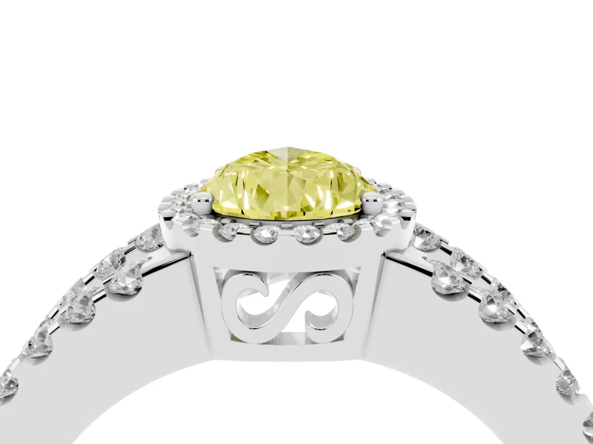 Fancy Yellow Pear Cut Cut Halo Split Shank Diamond Ring with Four-Prong Setting Platinum