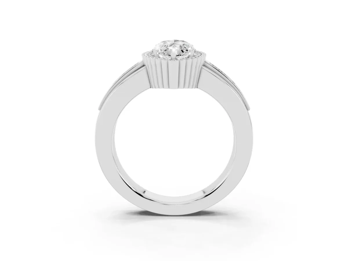 Marquise Cut Cut Halo Pave Band Four-Prong Ring White gold