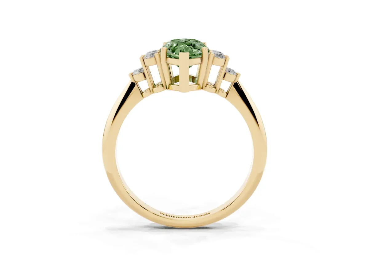 Fancy Green Marquise Cut Cut Diamond Cluster Ring with Solitaire Band and Four-Prong Setting Yellow gold