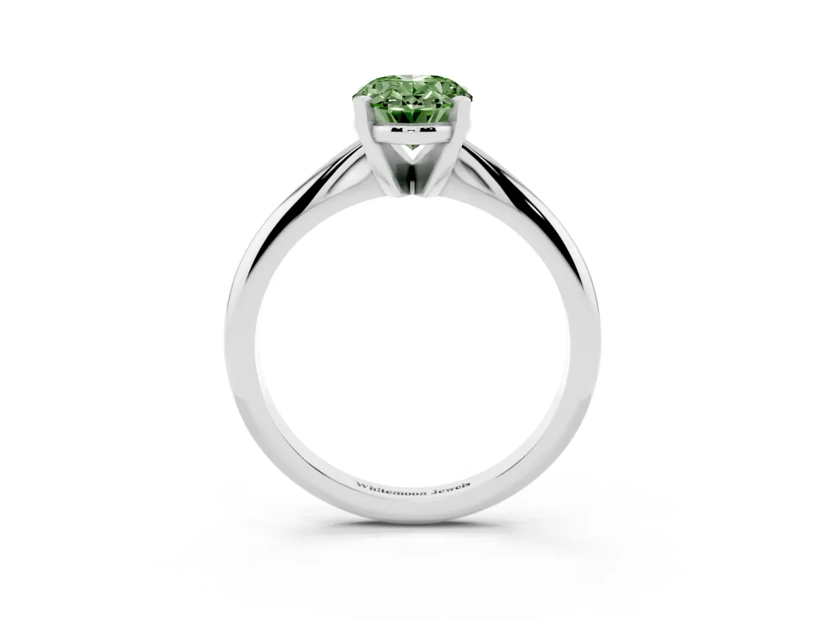 Fancy Green Oval Cut Cut Solitaire Ring with Four-Prong Setting on a Classic Band White gold