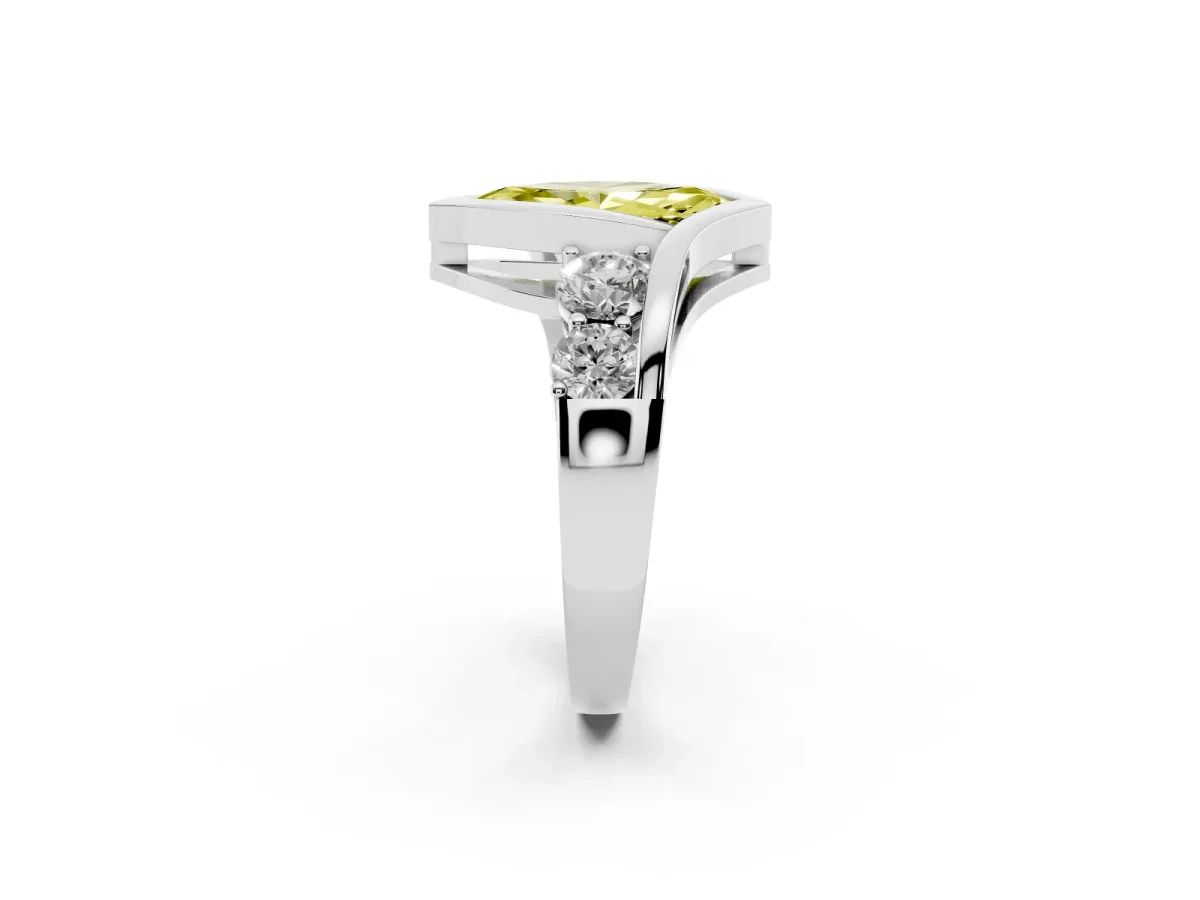 Fancy Yellow Bezel Set Marquise Cut Diamond Bypass Ring with Round Accents Silver