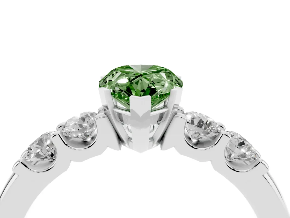 Fancy Green Pear Cut Brilliant Cut Diamond Five-Stone Prong Set Engagement Ring with Channel Band Silver
