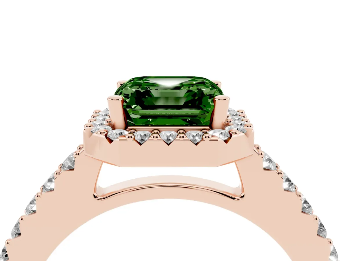 Fancy Green Asscher Cut Halo Diamond Pavé Solitaire Ring Rose gold