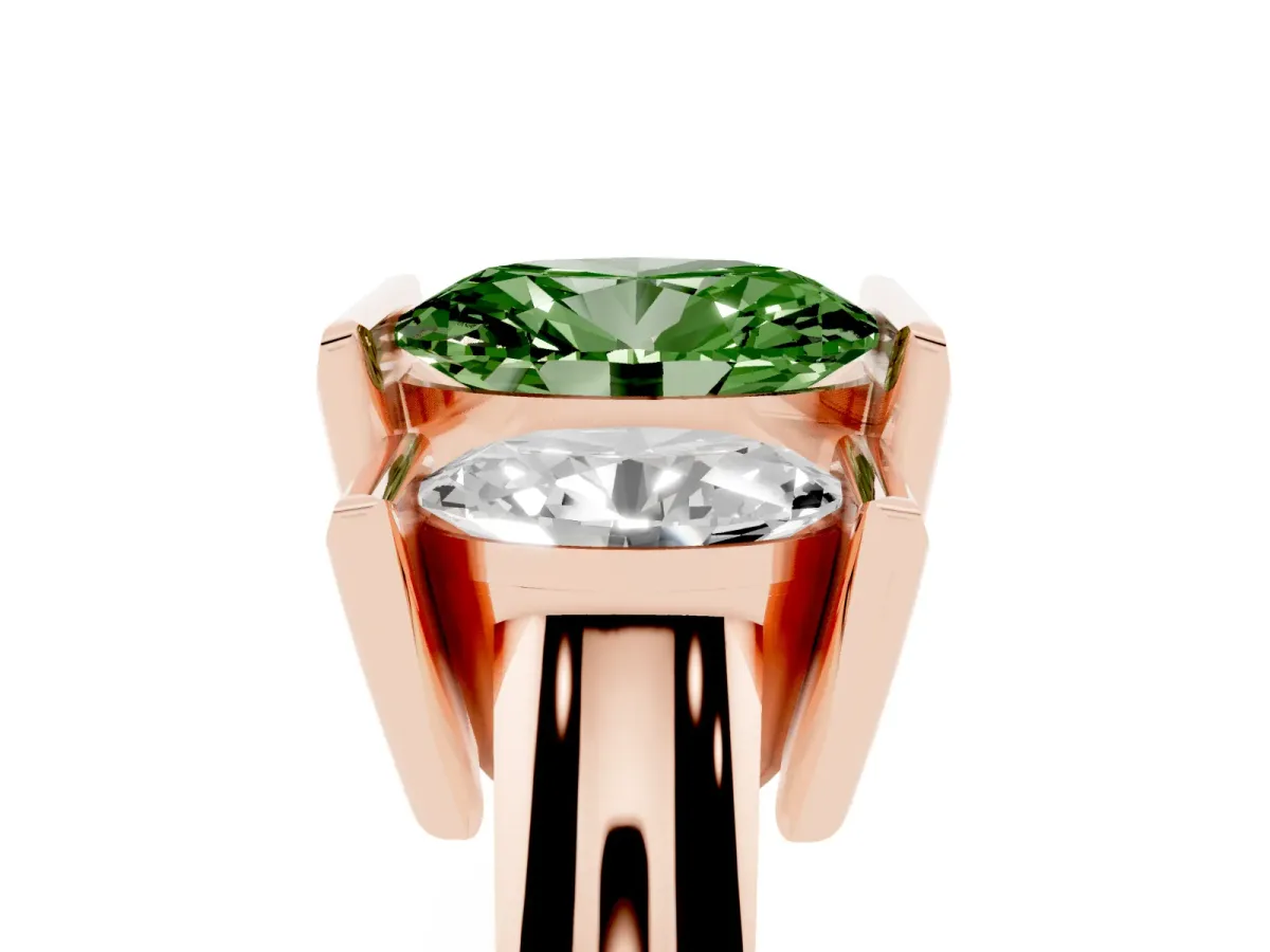 Fancy Green Three Stone Oval Cut Cut Channel Set Diamond Ring Rose gold