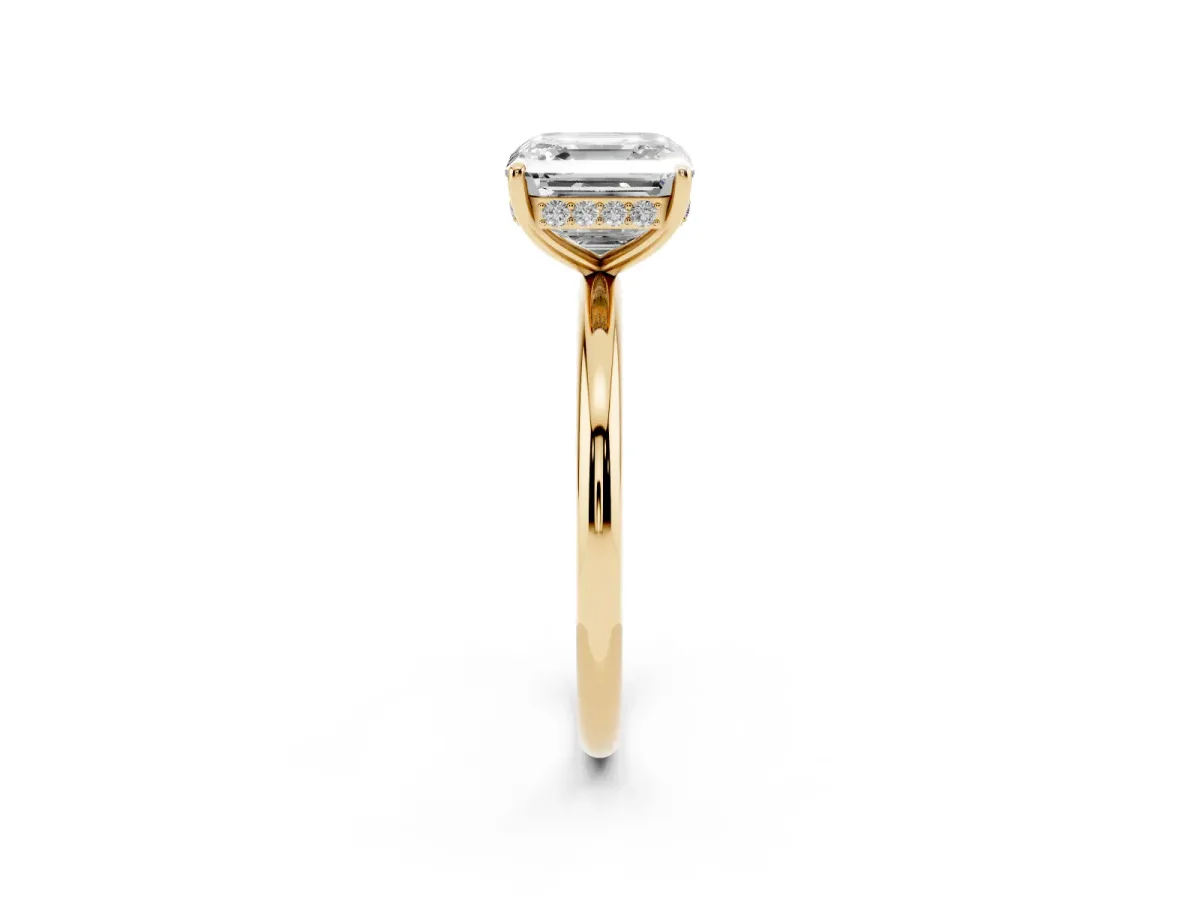 Asscher Cut Solitaire Diamond Ring with a Classic Band and Four-Prong Setting Yellow gold