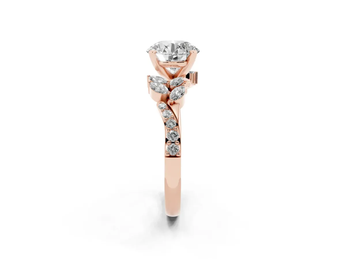 Round Cut Solitaire Marquise Twist Band with Six-Prong Setting Rose gold