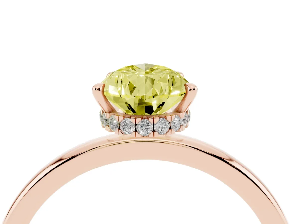 Fancy Yellow Pear Cut Solitaire Engagement Ring with Cathedral Band and Four-Prong Setting Rose gold