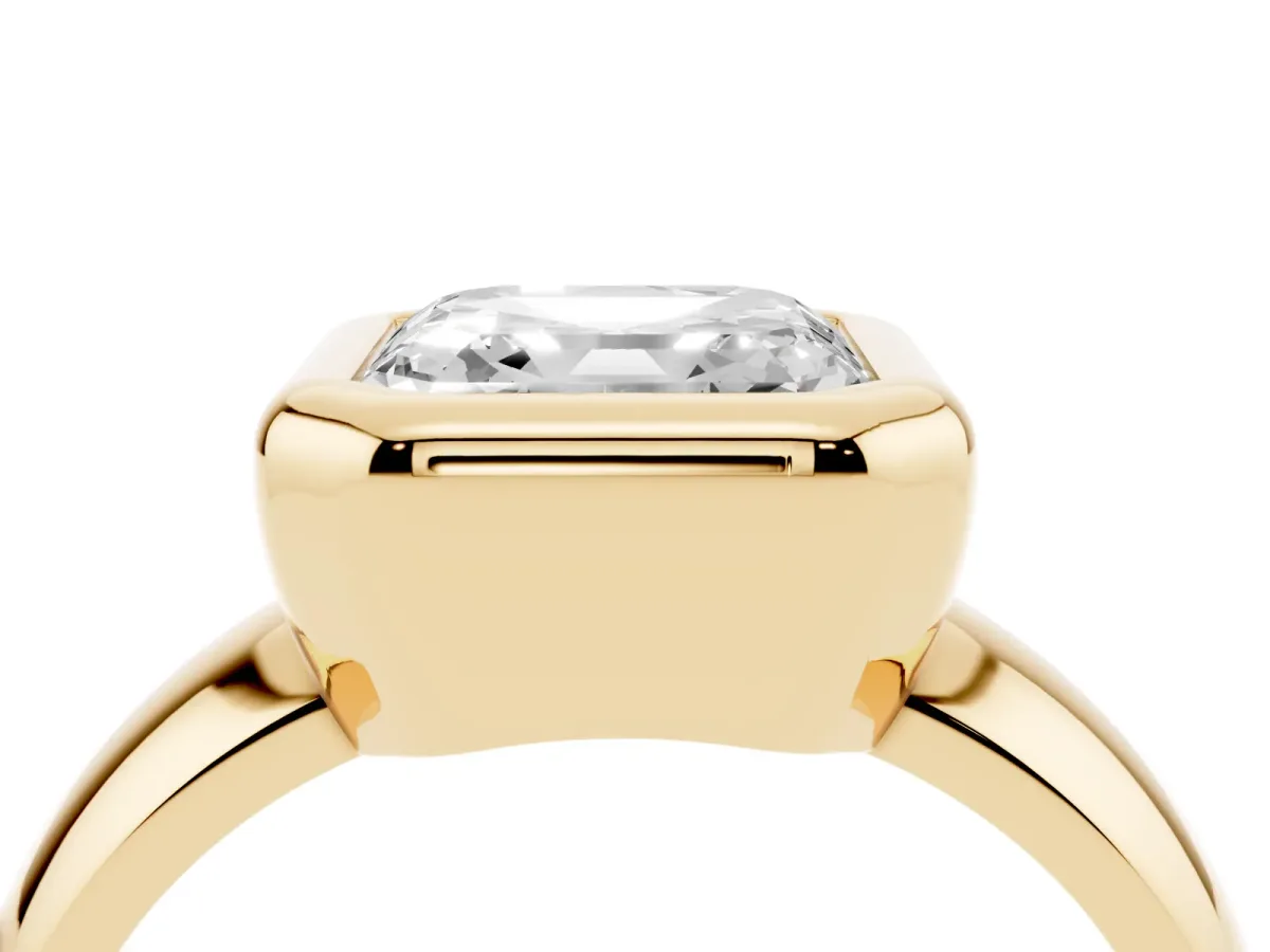 Bezel Set Asscher Cut Solitaire Ring with Wide Band Yellow gold