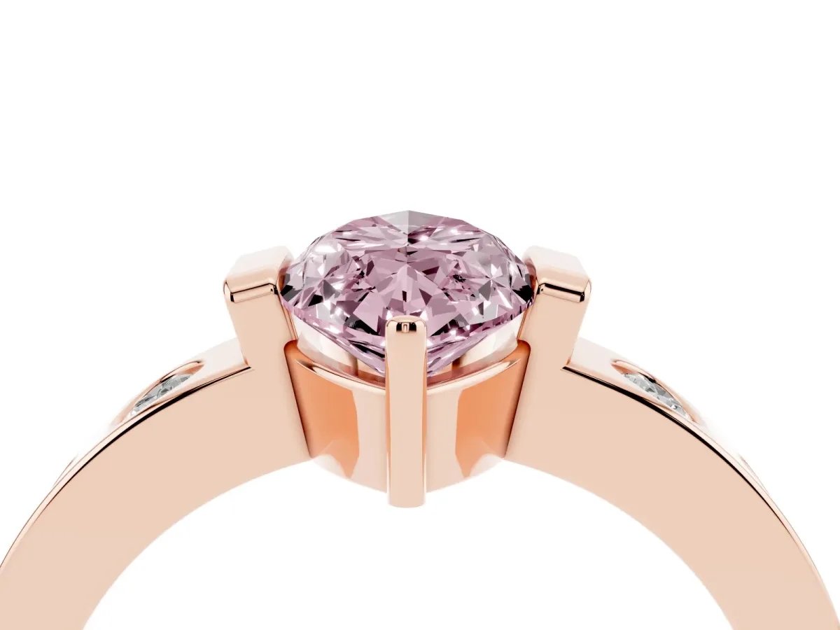 Fancy Pink Marquise Cut Brilliant Channel-Set Diamond Ring with Bezel Prong Setting Rose gold