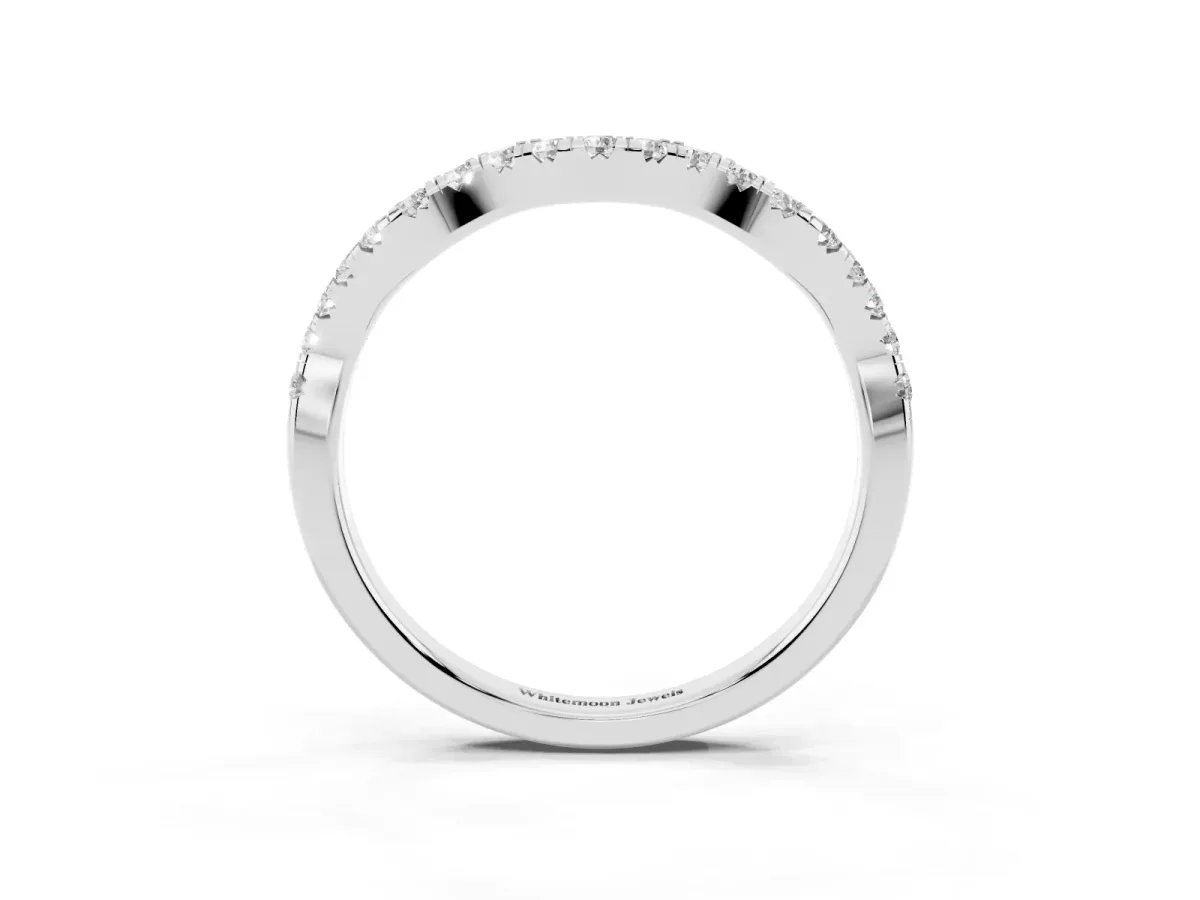 Round Diamond Scalloped Pavé Wedding Band with Shared Prong Setting Silver