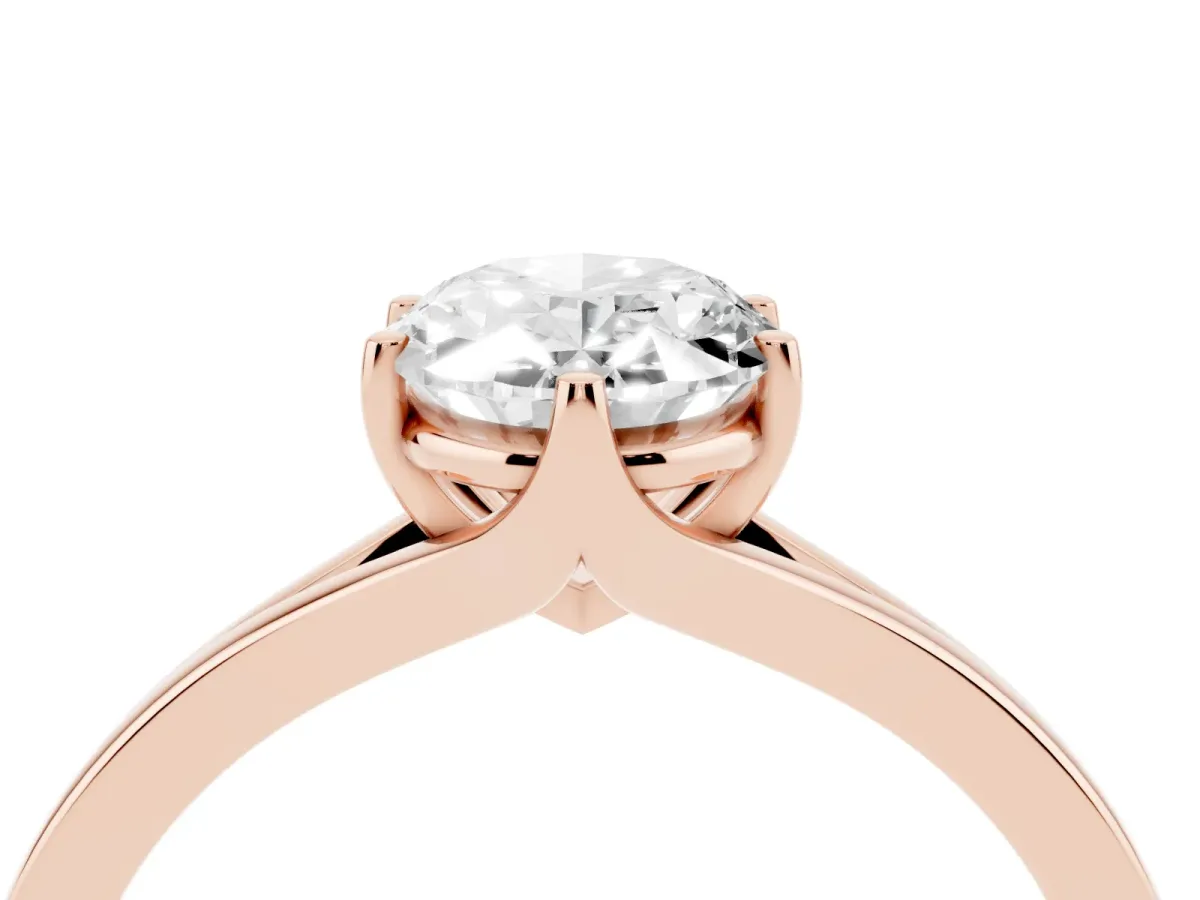 Oval Cut Solitaire Diamond Ring with Six-Prong Setting and Tapered Band Rose gold