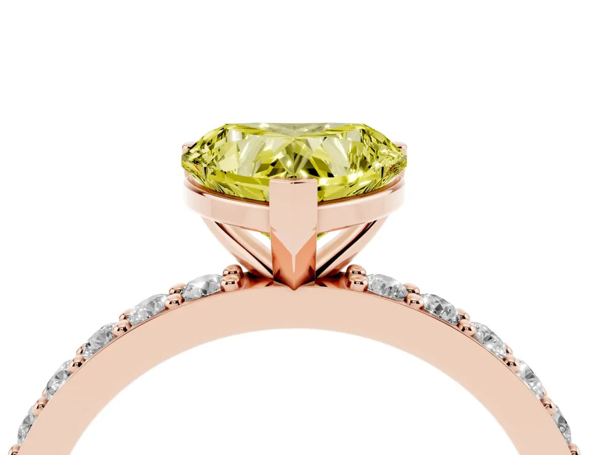 Fancy Yellow Heart Cut Cut Diamond Solitaire with Pave Band and Four-Prong Setting Rose gold