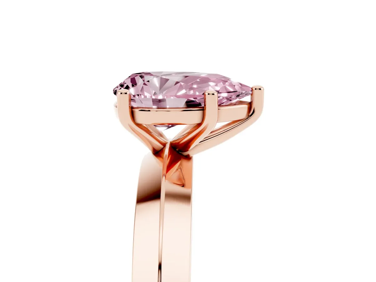 Fancy Pink Pear Cut Cut Solitaire Engagement Ring with Flat Band and Four-Prong Setting Rose gold