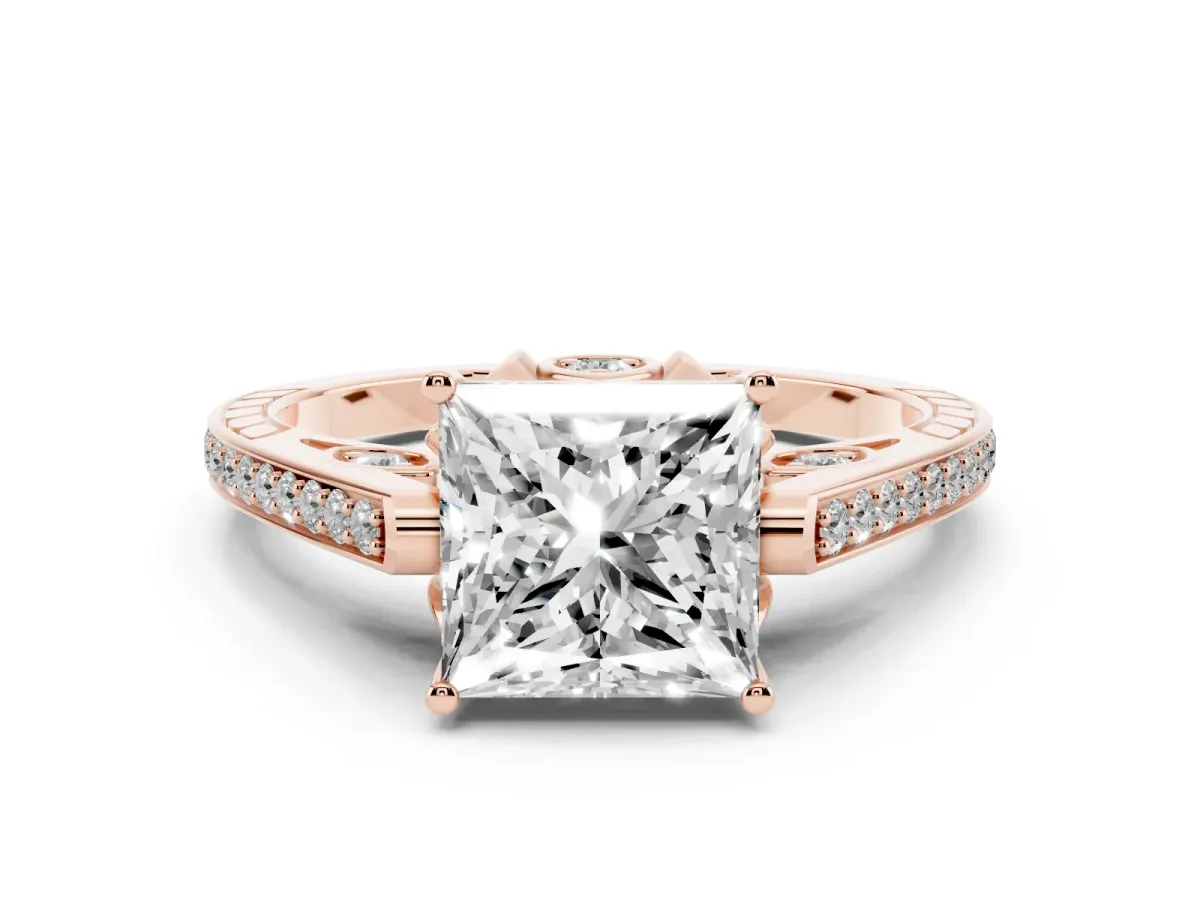 Princess Cut Cut Cathedral Pave Diamond Engagement Ring with Six-Prong Setting Rose gold