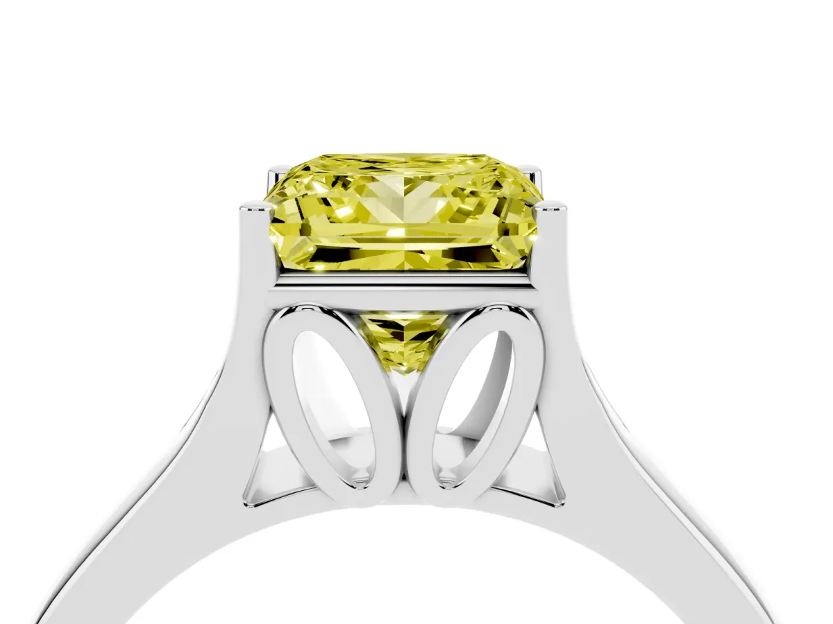 Fancy Yellow Princess Cut Solitaire Diamond Ring with Cathedral Band and Four-Prong Setting Silver