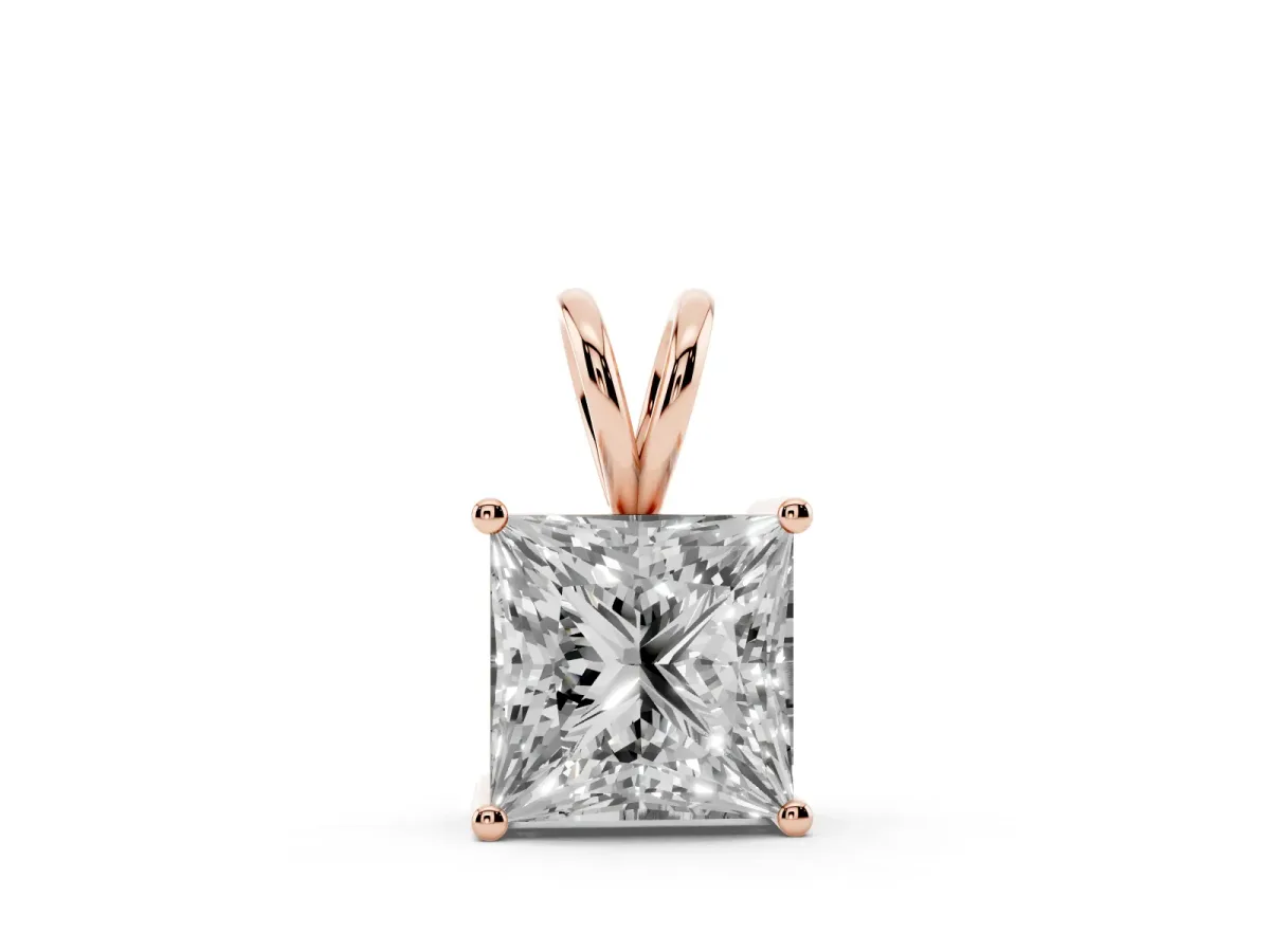 Princess Diamond Solitaire Pendant with Four Prong Setting Rose gold