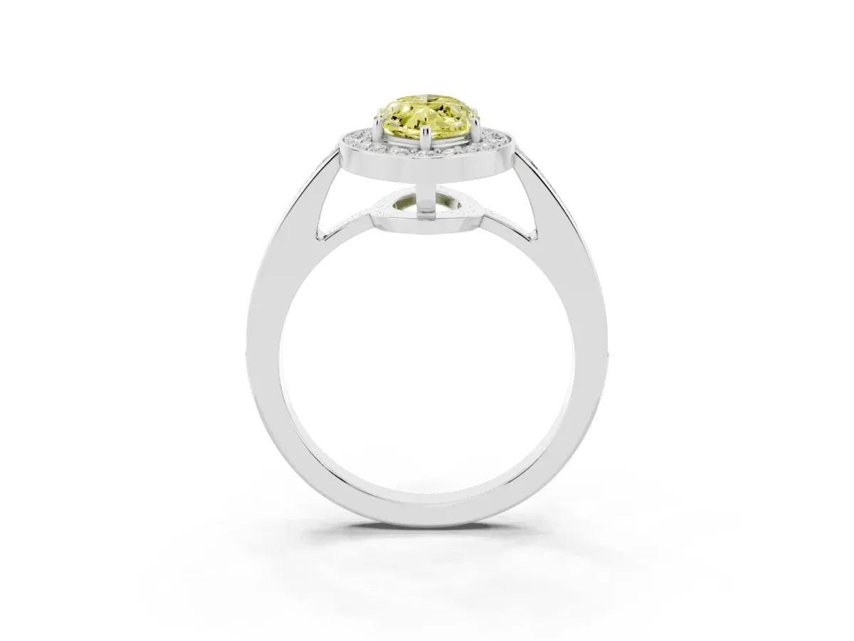 Fancy Yellow Marquise Cut Halo Pavé Diamond Engagement Ring with Bezel Setting Silver