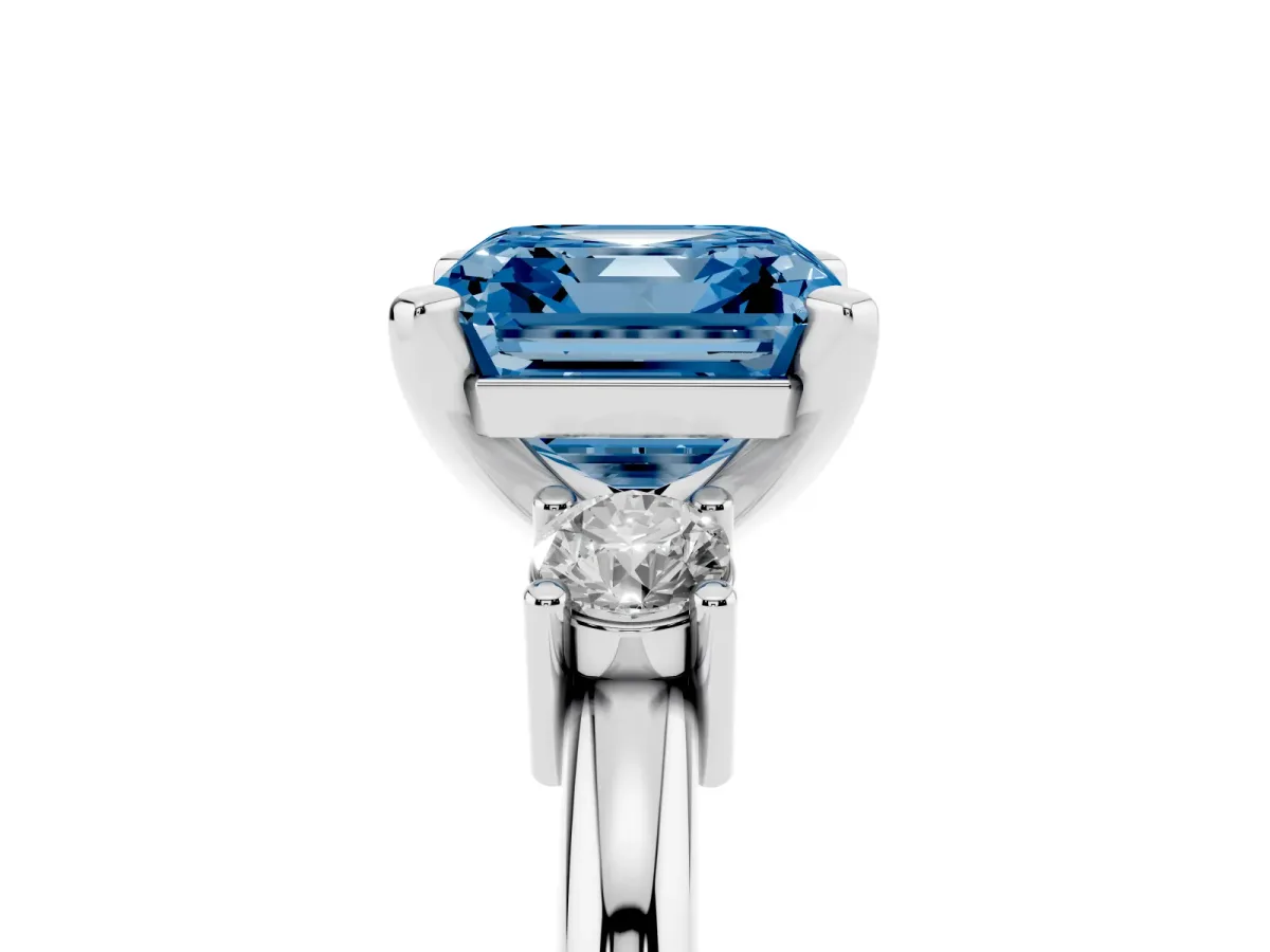 Fancy Blue Three-Stone Princess Cut Cut Diamond Solitaire with Prong Setting and Classic Band White gold