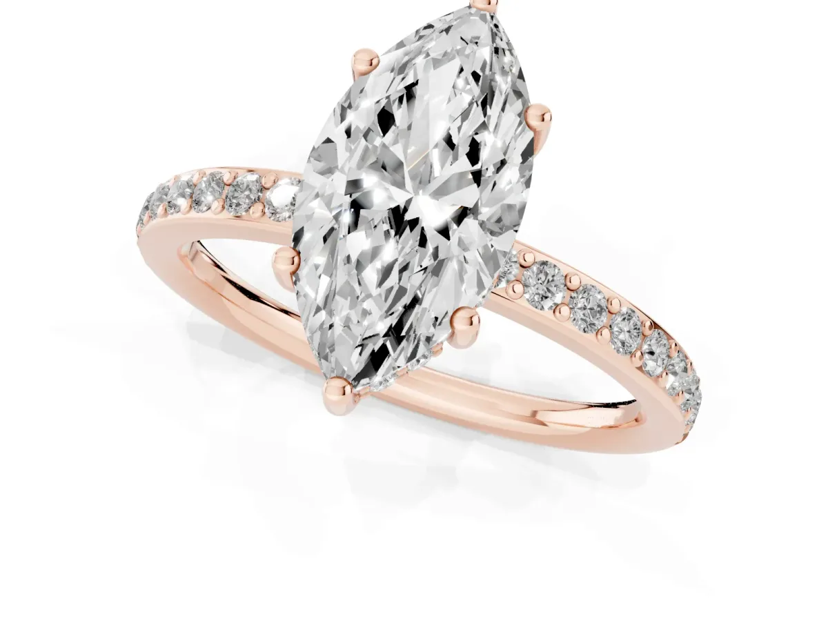 Marquise Cut Cut Diamond Pavé Band Ring with Four-Prong Setting Rose gold