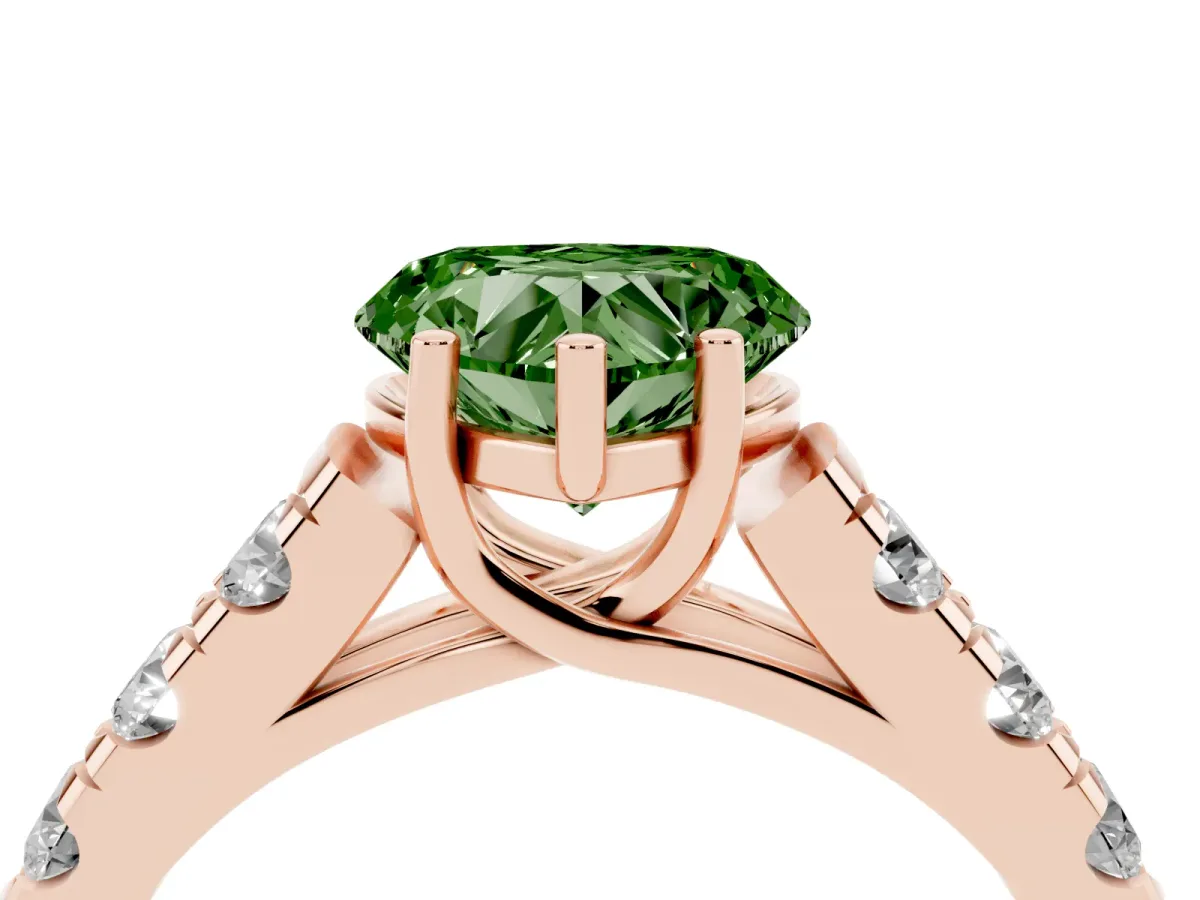Fancy Green Heart Cut Cut Diamond Solitaire Ring with Micro Pave Band and Prong Setting Rose gold