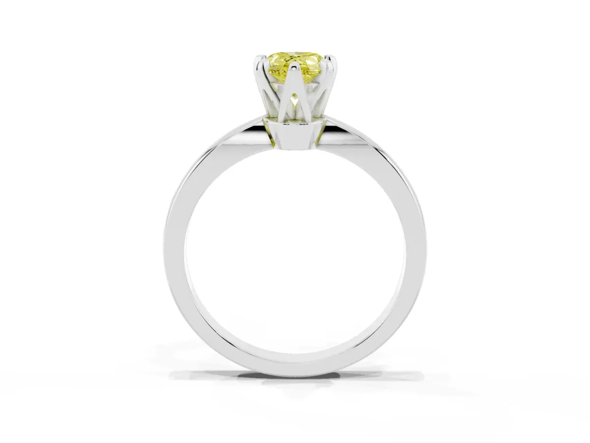 Fancy Yellow Pear Cut Solitaire Engagement Ring with Six-Prong Setting and Tapered Band Silver