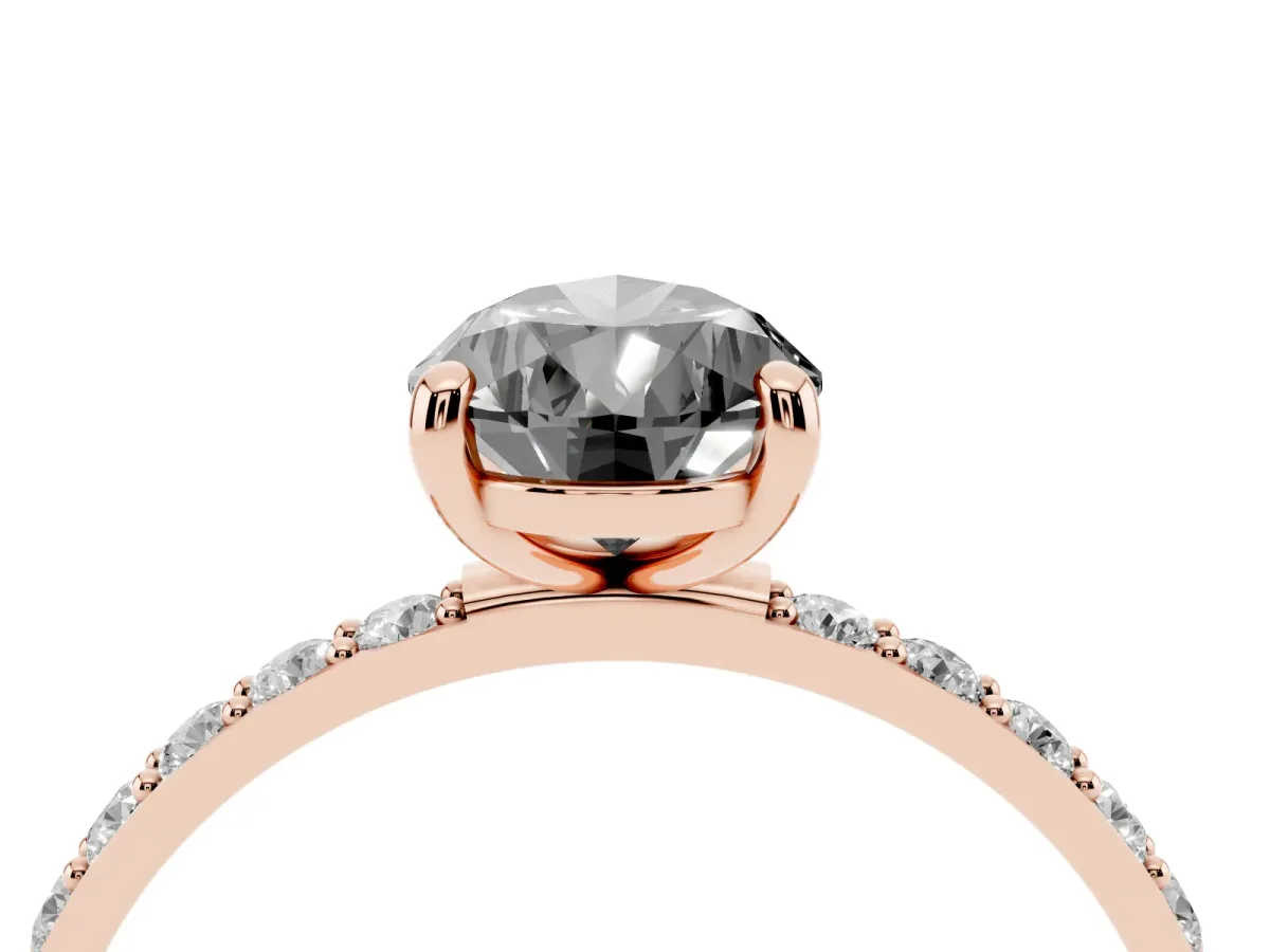 Fancy Black Pear Cut Diamond Solitaire Ring with Round Pavé Band and Prong Setting Rose gold