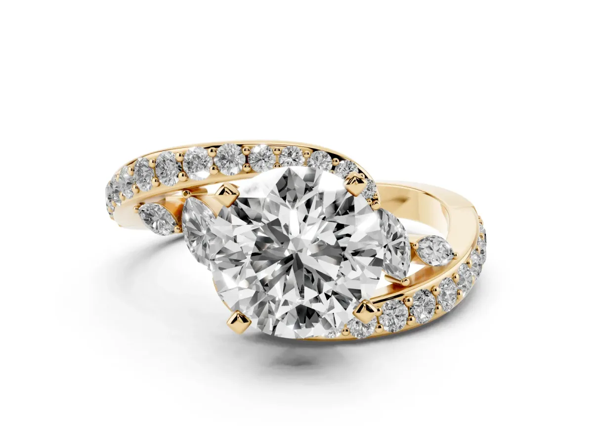 Round Cut Solitaire with Pavé Twist Band and Four-Prong Setting Yellow gold