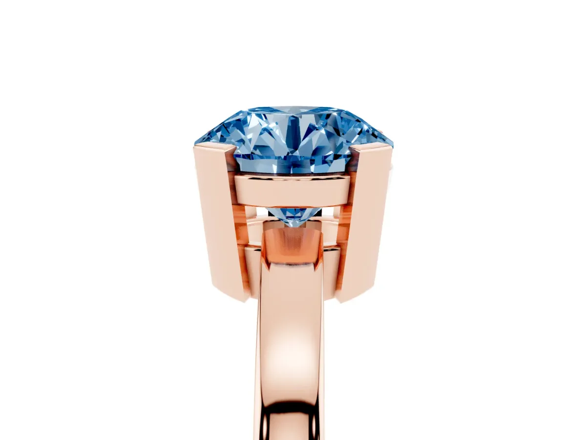Fancy Blue Round Cut Cut Solitaire Ring with Four-Prong Setting and Classic Band Rose gold