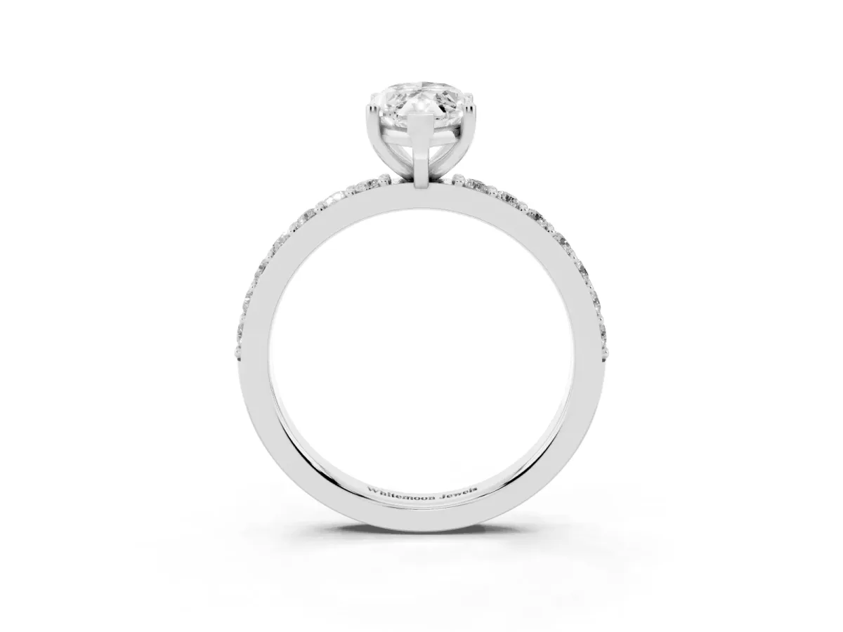 Marquise Cut Cut Diamond Solitaire with Pave Band and Four-Prong Setting Silver