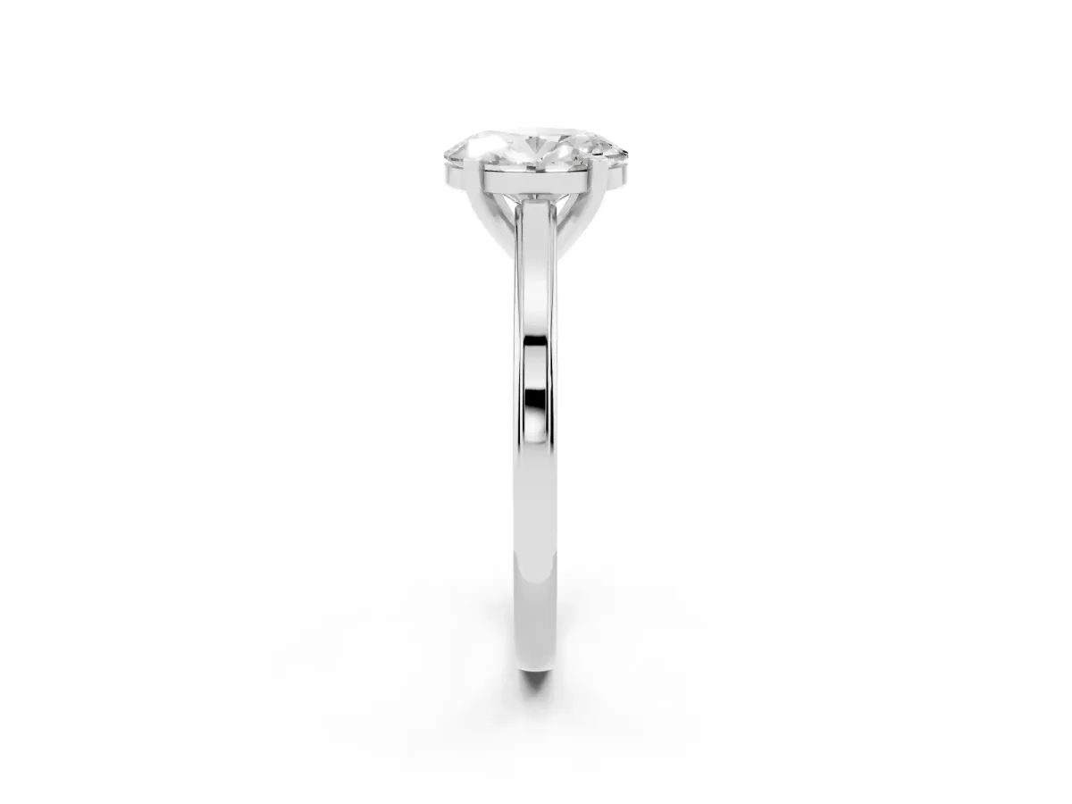 Oval Cut Solitaire Diamond Ring with Four-Prong Setting and Classic Band Silver
