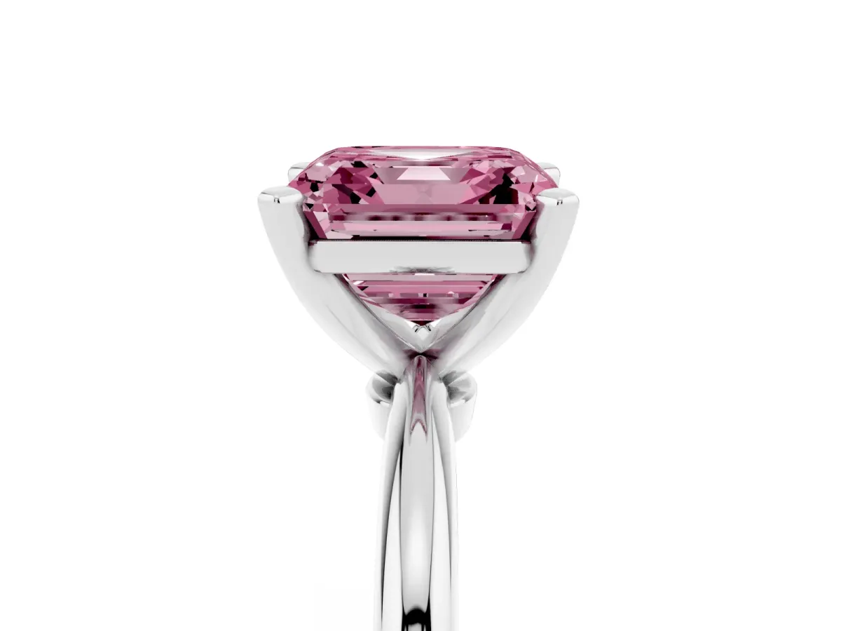 Fancy Pink Asscher Cut Diamond Solitaire Ring with Prong Setting and Classic Band Silver