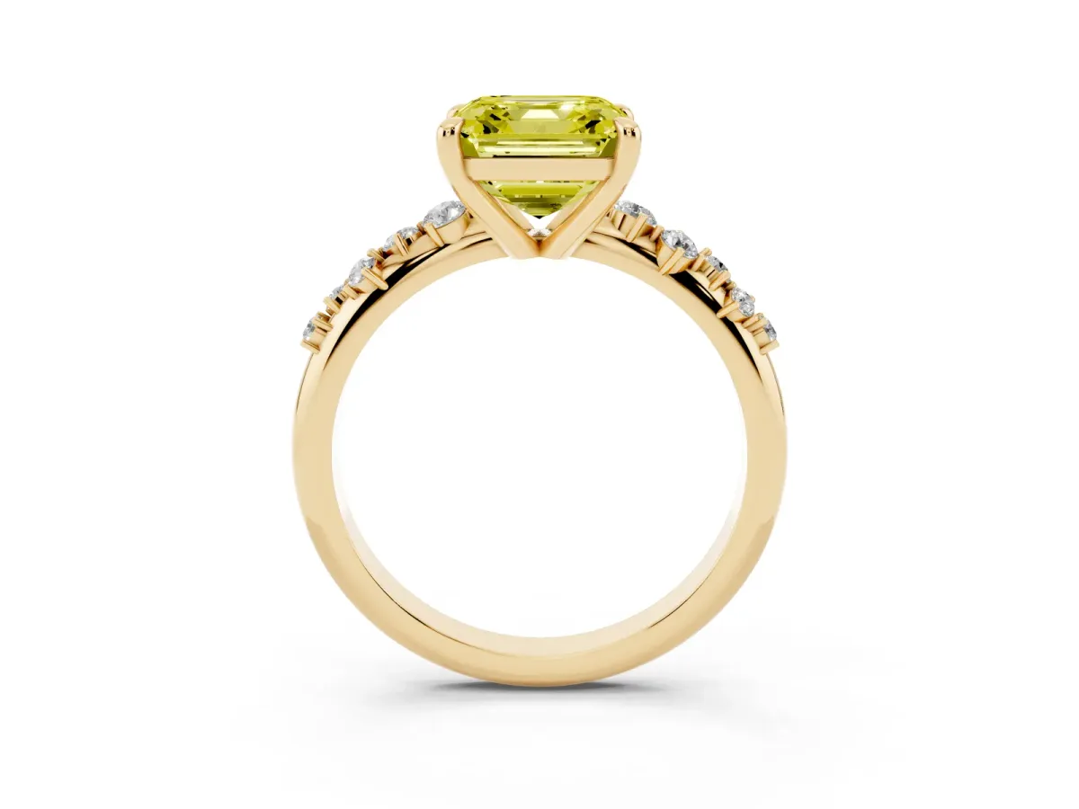 Fancy Yellow Asscher Cut Cut Diamond Vine Band with Four-Prong Setting Yellow gold