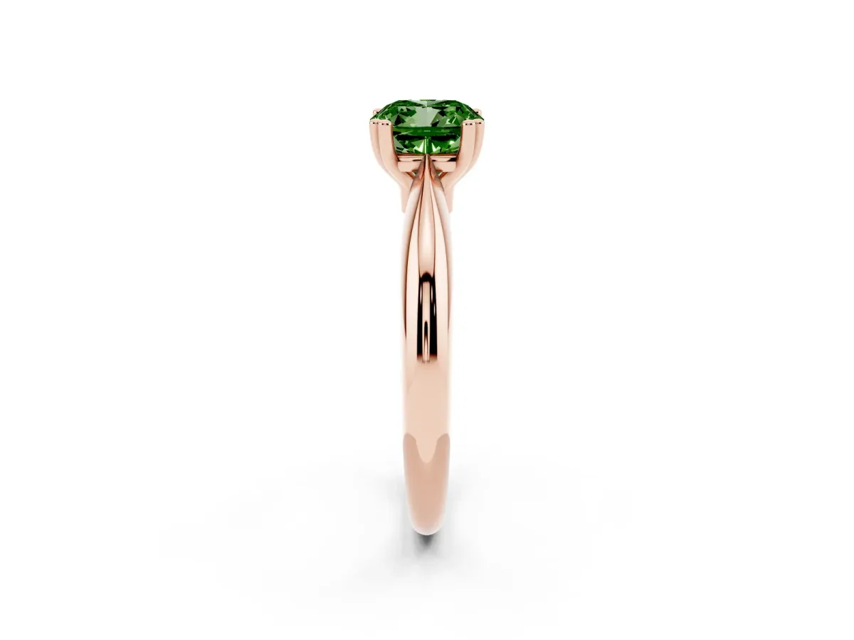 Fancy Green Cushion Cut Cut Solitaire Engagement Ring with Tapered Band and Four-Prong Setting Rose gold